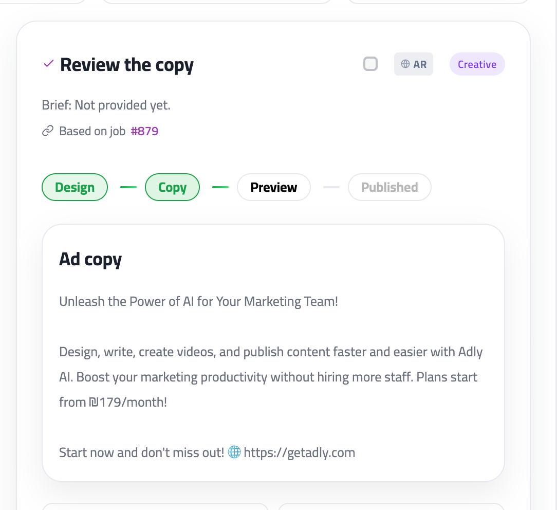 Reviewing generated ad copy in preview stage