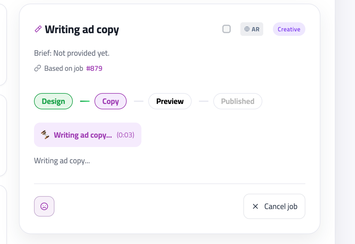 Ad copy generation in progress on the copy step