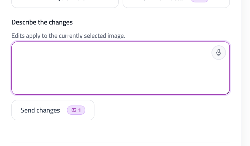 Describe changes input for editing selected image