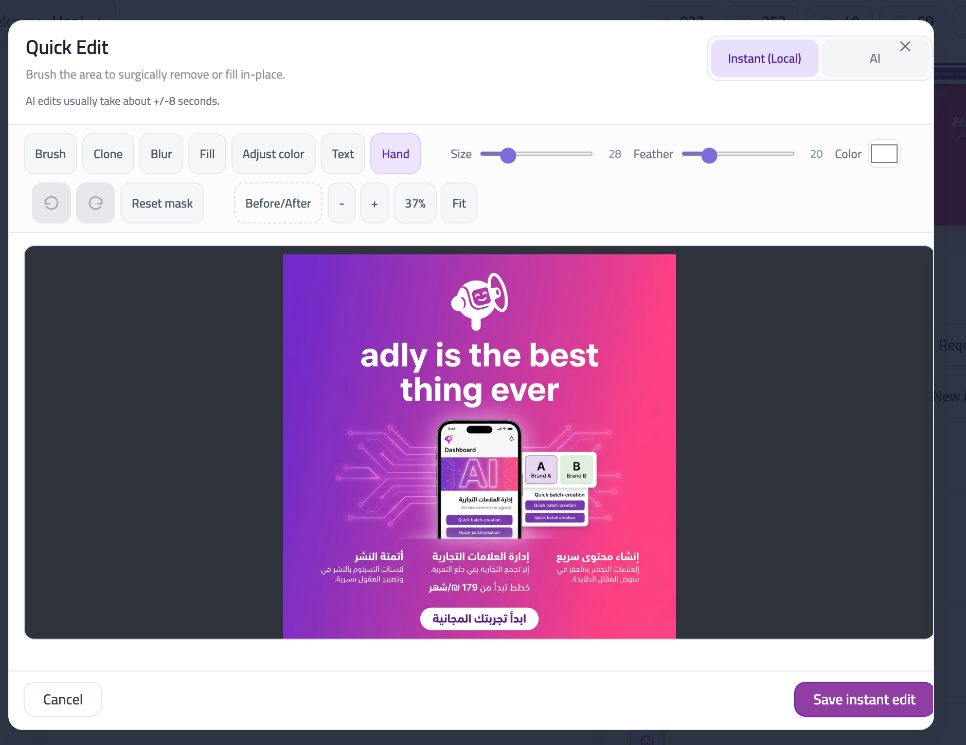 Quick Edit modal in Instant Local mode