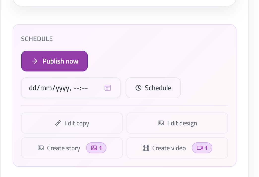 Publish now and schedule controls in publishing panel