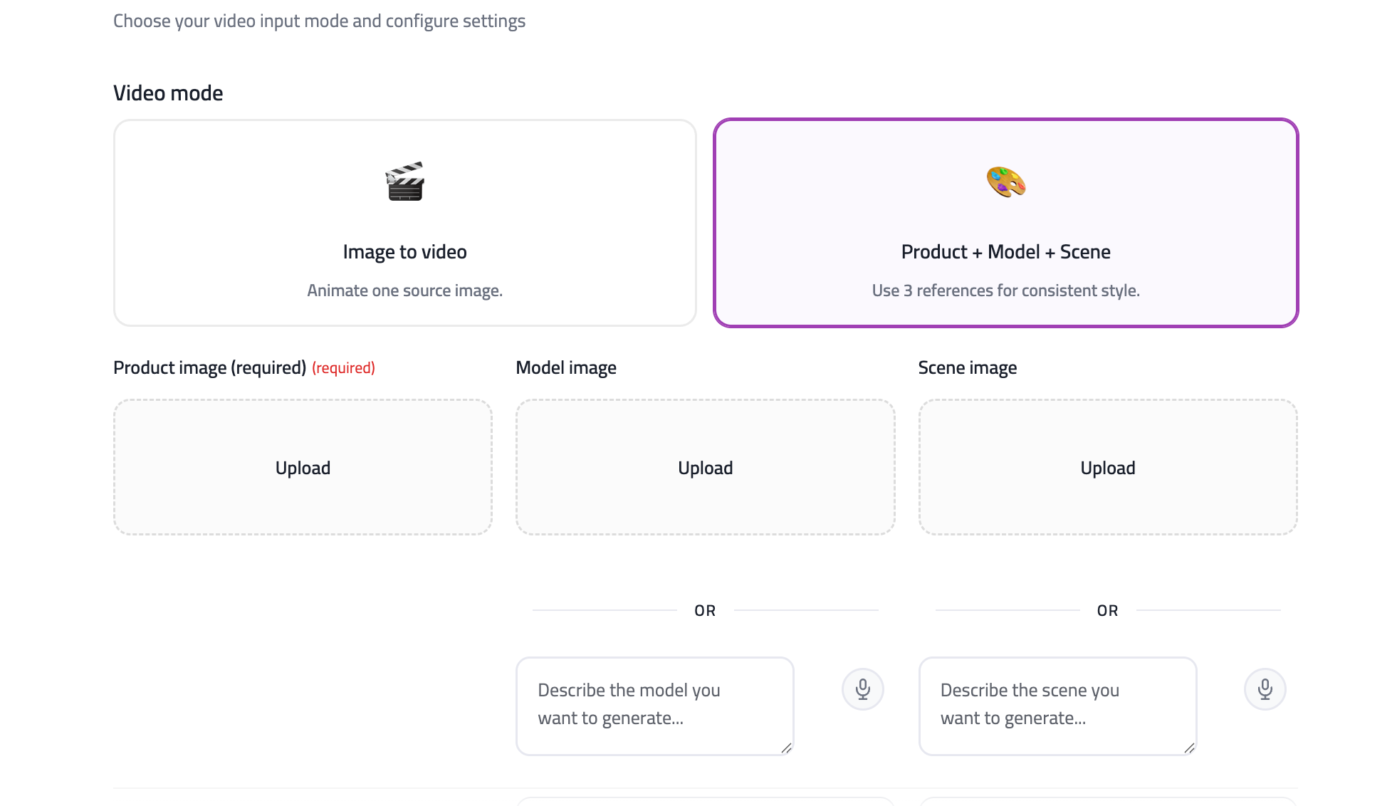 Product plus model plus scene mode with three references