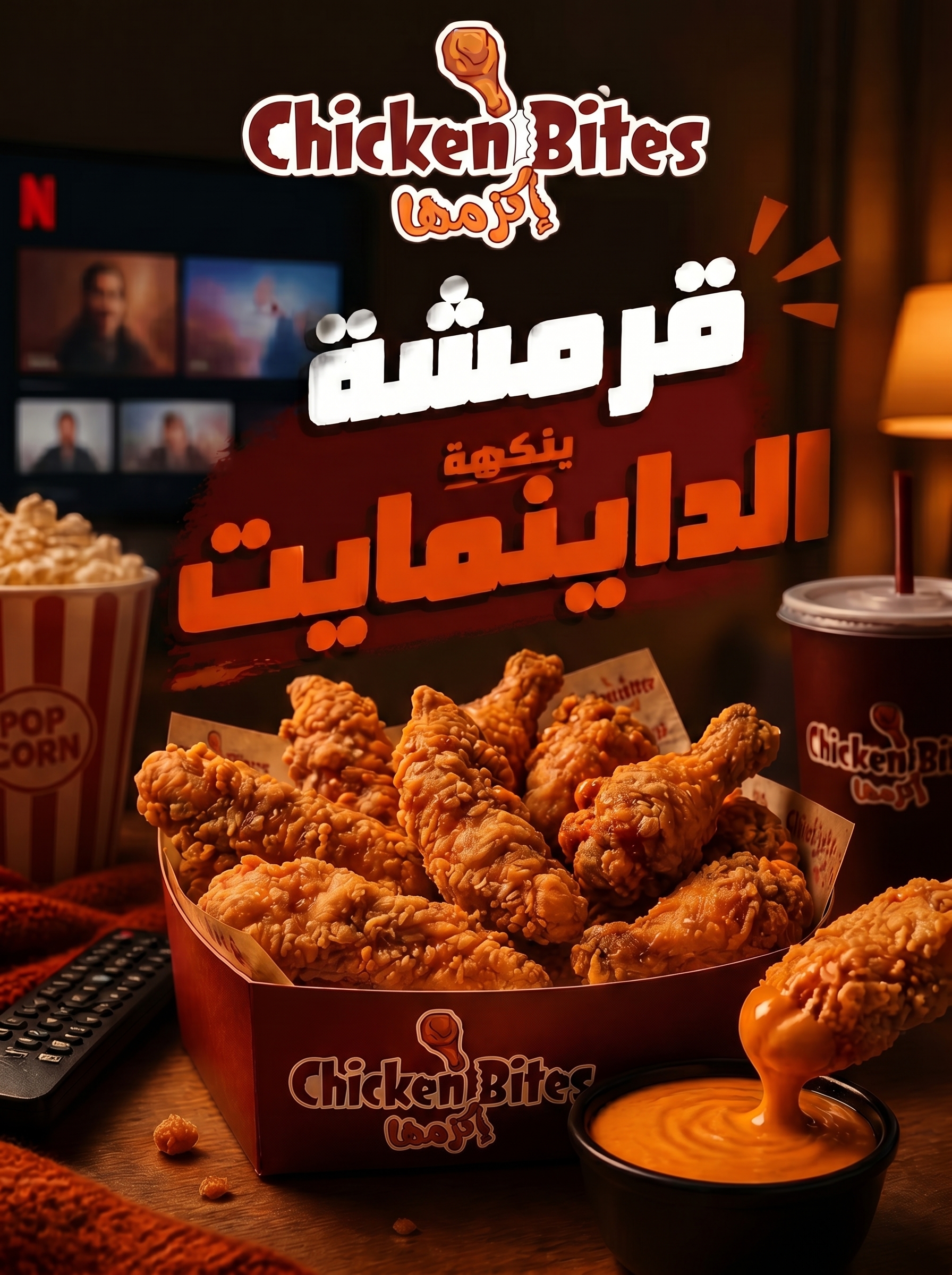 إعلان مطعم دجاج مقرمش يستخدم عبارات جاذبة محلية